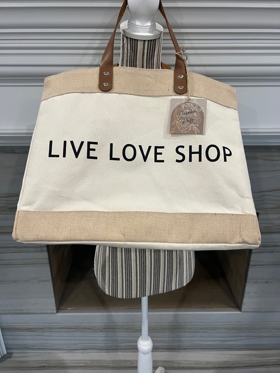 Reusable Bags Handbags - LIVE LOVE SHOP Canvas Tote Bag in Cream and Tan